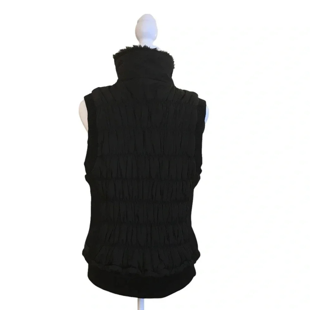 Calvin Klein Performance Sleeveless Faux Fur Collar Black Zip Vest - Picture 12 of 13